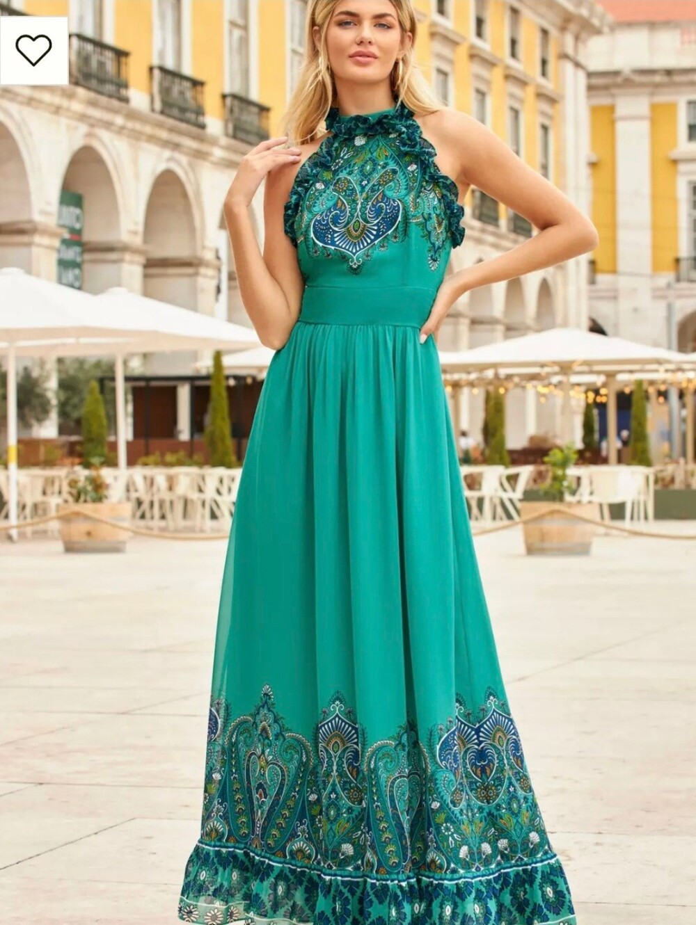 Boston Proper Blue Multi Paisley Print Ruffle High Neck Maxi Dress size 6 - Picture 2 of 11